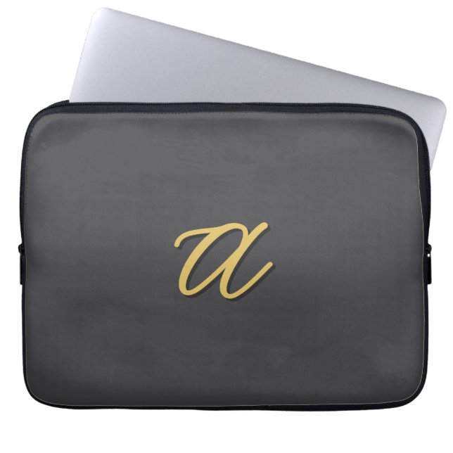 Grijs Goud Kleur Monogram Professioneel Laptop Sleeve (Voorkant)