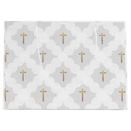 Grijs Goud Kruis Modern cirkelpatroon Groot Cadeauzakje