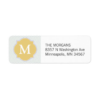 Grijs & Goud Modern Chevron Custom Monogram Etiket