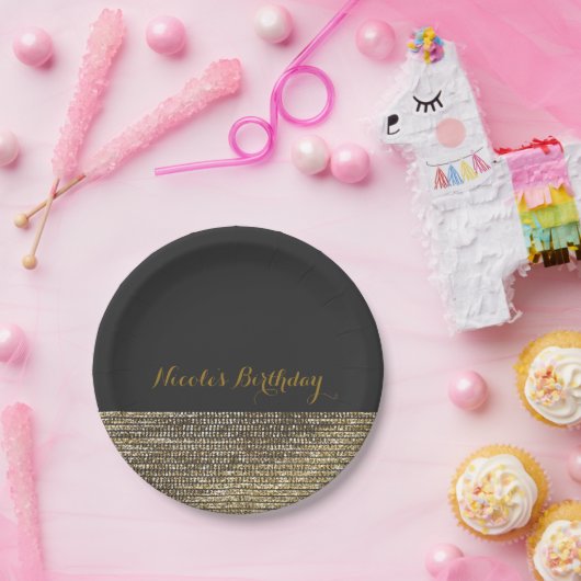 Grijs & Goud Modern Glam Sequins Chique Elegant Bo Papieren Bordje (Feest)