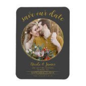 Grijs & Goud Moderne Ronde Foto Save the Date Magneet (Verticaal)
