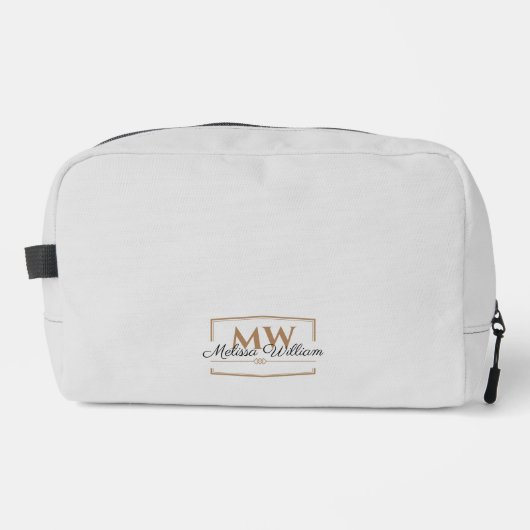 Grijs Goud Monogram Naam Script Toilettasje (Voorkant)