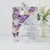 Grijs Goud Paarse Vlinder Elegante Bruidsdouche Bedankkaart (Staand voorkant)
