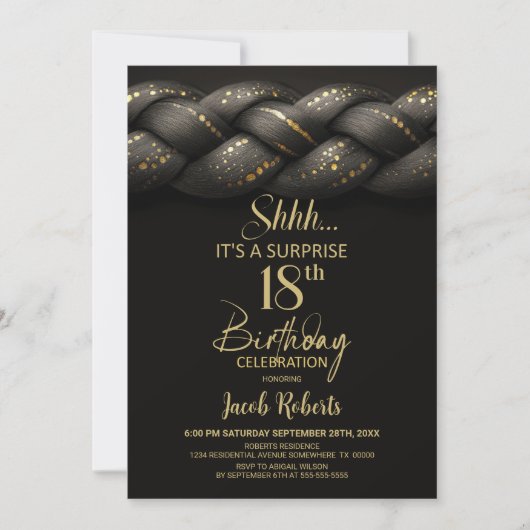 Grijs Goud Vlecht Verrassing 18e Verjaardagsfeest Kaart (Voorkant)