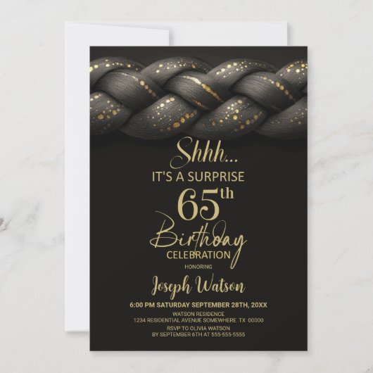 Grijs Goud Vlecht Verrassing 65e Verjaardagsfeest Kaart (Voorkant)