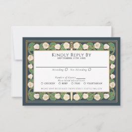 Grijs Goud Witte Bloem Zwaard Koninklijke Trouw RS RSVP Kaartje