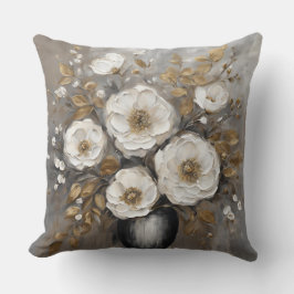 Grijs Goud Zwart Wit Bloemen Boeket Kussen
