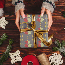 Grijs Gouden Boom Kerstmis Aangepaste Foto Vakanti Cadeaupapier