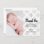 Grijs Gouden Kruis Dank u Baby Boy Foto Doop Briefkaart (Voorkant / Achterkant)