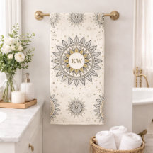 Grijs Gouden Mandala Patroon Monogram
