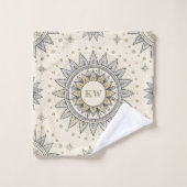 Grijs Gouden Mandala Patroon Monogram Bad Handdoek (Wasdoekje)