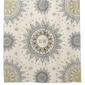 Grijs Gouden Mandala Patroon Monogram Douchegordijn (Voorkant)