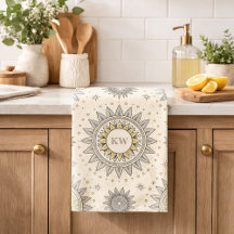 Grijs Gouden Mandala Patroon Monogram