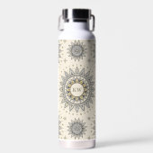 Grijs Gouden Mandala Patroon Monogram Waterfles (Voorkant)