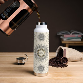 Grijs Gouden Mandala Patroon Monogram Waterfles