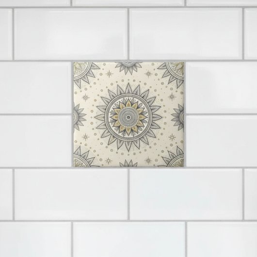 Grijs Gouden Mandala Patroon Tegeltje