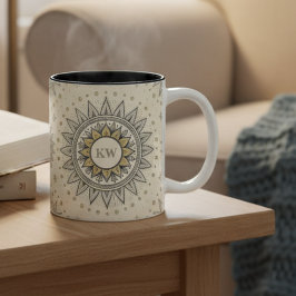 Grijs Gouden Mandala Patroon Tweekleurige Koffiemok