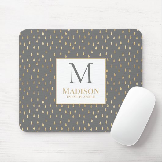 Grijs Gouden Regendruppel Modern Modieus Monogram Muismat (Met muis)