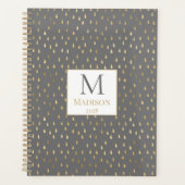 Grijs Gouden Regendruppel Modern Modieus Monogram Planner (Voorkant)