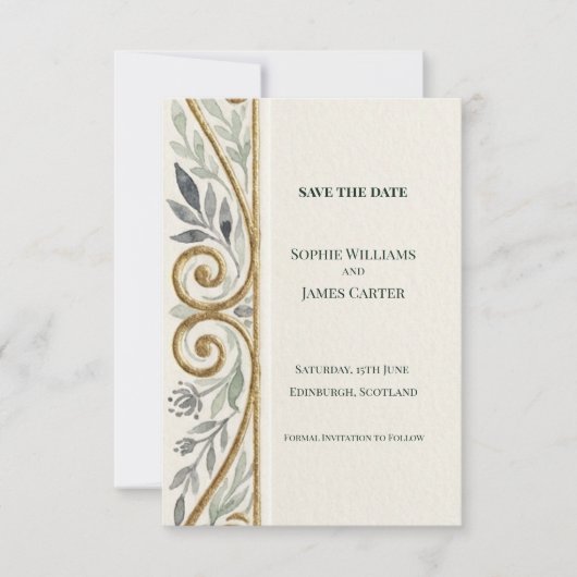 Grijs Gouden Scroll Save The Date Kaart (Voorkant)