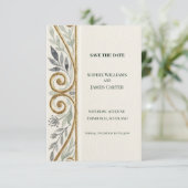 Grijs Gouden Scroll Save The Date Kaart (Staand voorkant)