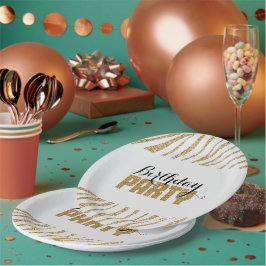 Grijs Gouden Zebra Print Faux Glitter Verjaardag Papieren Bordje
