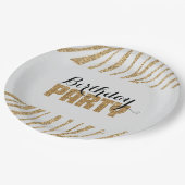 Grijs Gouden Zebra Print Faux Glitter Verjaardag Papieren Bordje (Gekanteld)