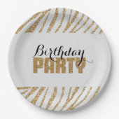 Grijs Gouden Zebra Print Faux Glitter Verjaardag Papieren Bordje (Voorkant)