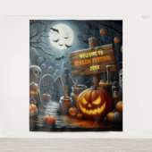 Grijs grafveld Halloween hangende achtergrond Wandkleed (Voorkant)