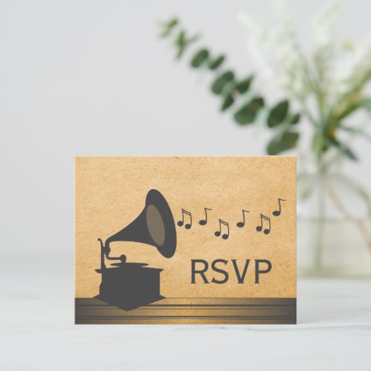 Grijs  Gramophone RSVP Briefkaart (Staand voorkant)