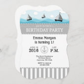 Grijs Grijs Blauw Nautische Verjaardag Uitnodiging (Voorkant / Achterkant)