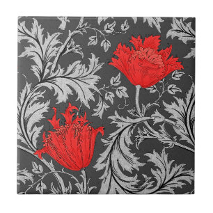 Grijs/Grijs en de Rode Anemoon van William Morris, Tegeltje
