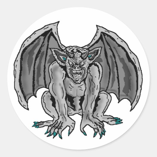 Grijs/Grijs Gargoyle Ronde Sticker (Voorkant)