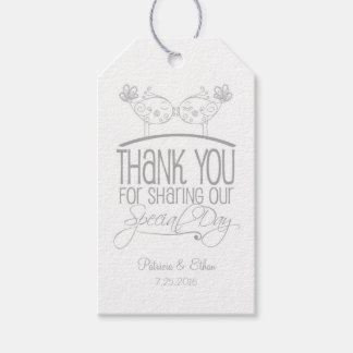 Grijs Grijs Kissing Birds Bruiloft Dank u Labels Cadeaulabel