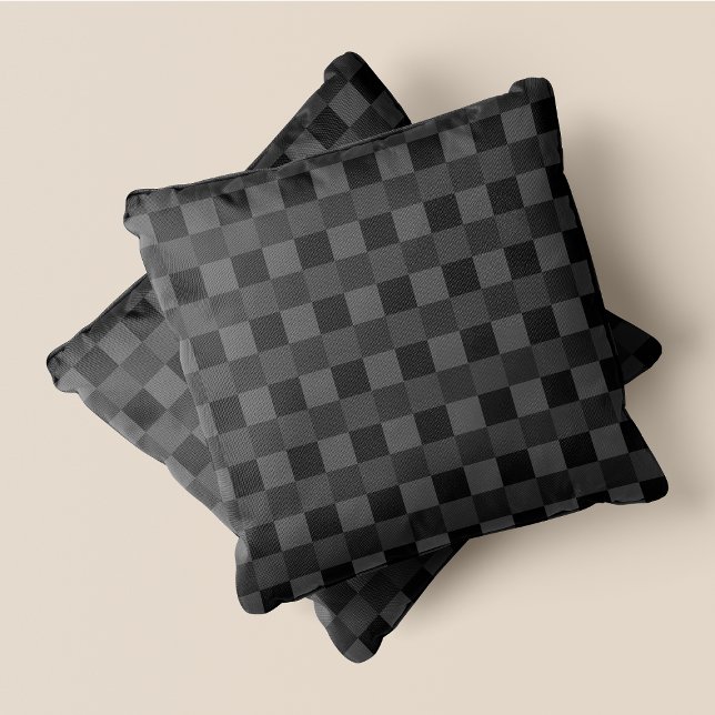 Grijs & Grijs Leuk Retro Chic Geruite Pleinen Kussen (Grey & Grey Fun Retro Chic Checkered Squares Throw Pillow)