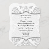 Grijs Grijs Wit Damast Bracket Bruiloft Uitnodigen Kaart (Voorkant / Achterkant)