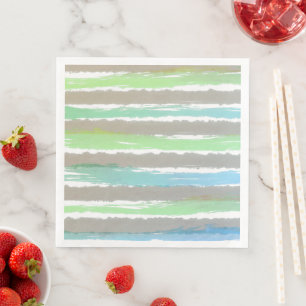 Grijs Groen Blauw Wit Aquarel Strepen Servet