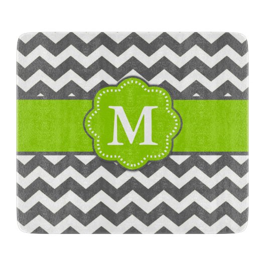 Grijs Groen Chevron Monogram Snijplank (Voorkant)