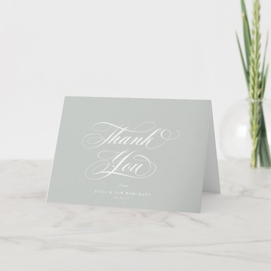 Grijs Groen Elegant Script Blank Wedding Bedankkaart (Voorkant)