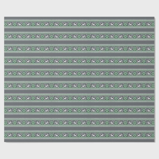 Grijs Groen en Wit Fair Isle Kerstmis Cadeaupapier (Vlak)