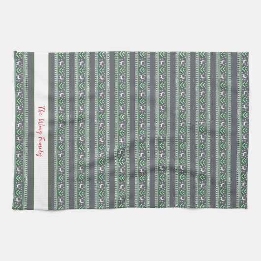 Grijs Groen en Wit Fair Isle Kerstmis Theedoek (Horizontaal)