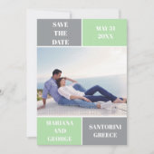 Grijs, groen kleurenblok bruiloft opslaan Datum Save The Date (Voorkant)