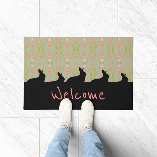 Grijs groen met konijnensilhouetten deurmat (Binnen)