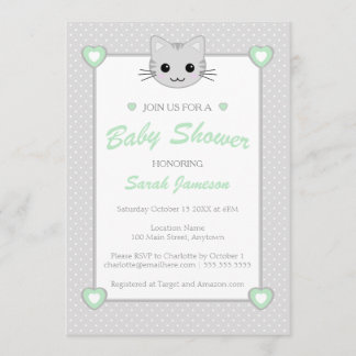 Grijs Groen Neutraal Schattige Kawaii Cat Baby sho Kaart