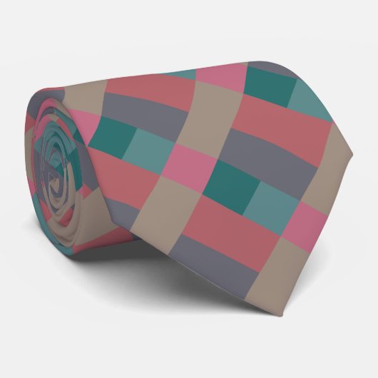 Grijs groen roze beige kleurenblok stropdas (Opgerold)