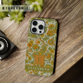  Grijs Groen Sinaasappel Geel Paisley iPhone 15 Pro Max Case