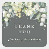 Grijs Groen Sneeuwbes+Eucalyptus Trouwkaart Bedank Vierkante Sticker (Voorkant)