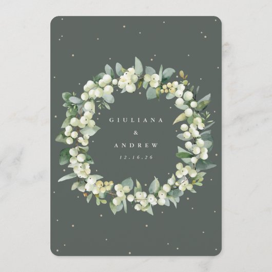 Grijs Groen Snowberry+Eucalyptus 3 Cursus Bruiloft Menu (Achterkant)