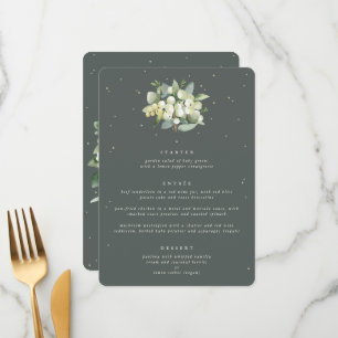 Grijs Groen Snowberry+Eucalyptus 3 Cursus Bruiloft Menu