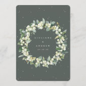 Grijs Groen Snowberry+Eucalyptus 3 Cursus Bruiloft Menu (Achterkant)